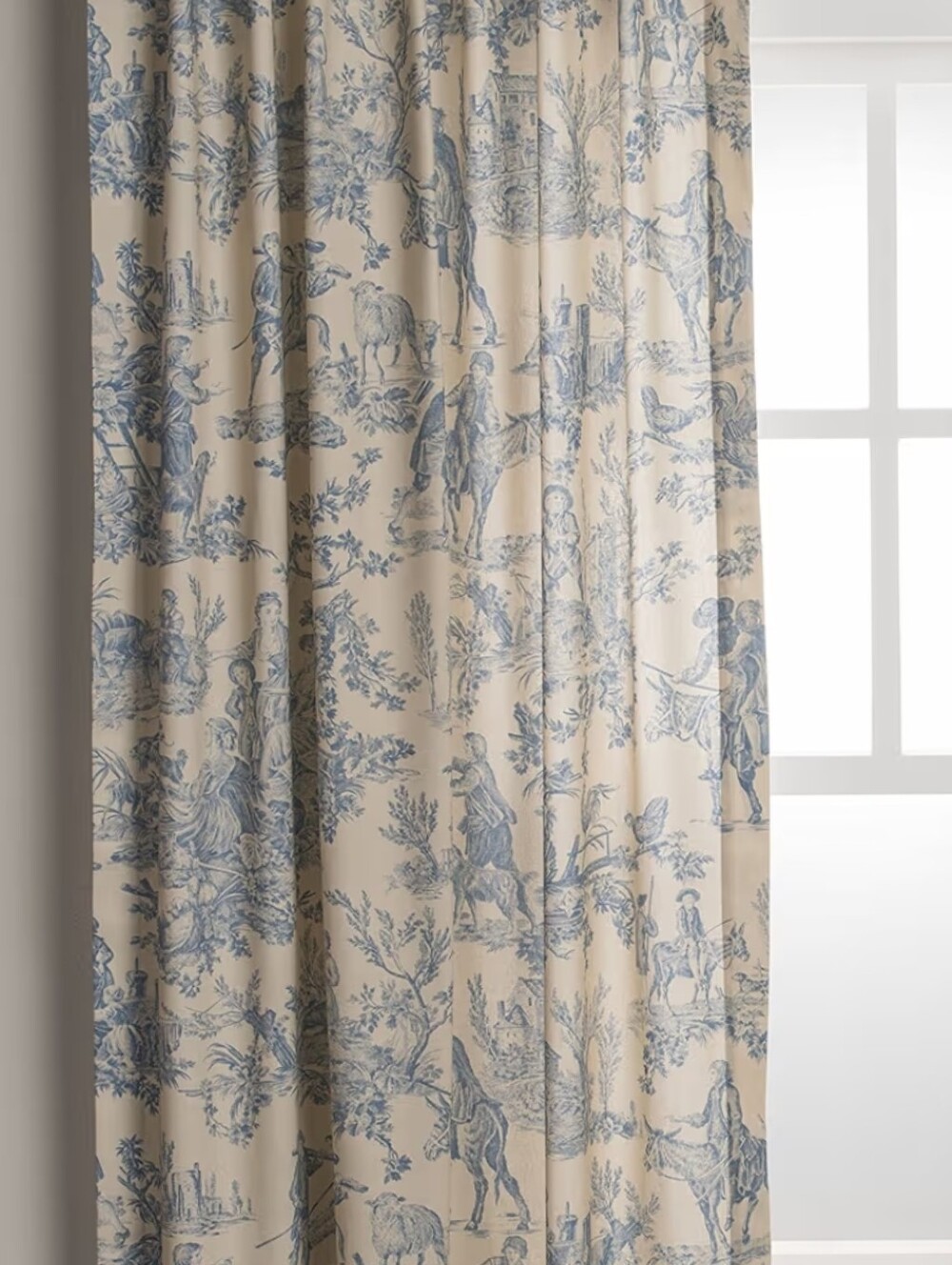 Maison d' Hermine NWT 50"W X 96"L French Toile Country Curtain Panel In Blue/Tan